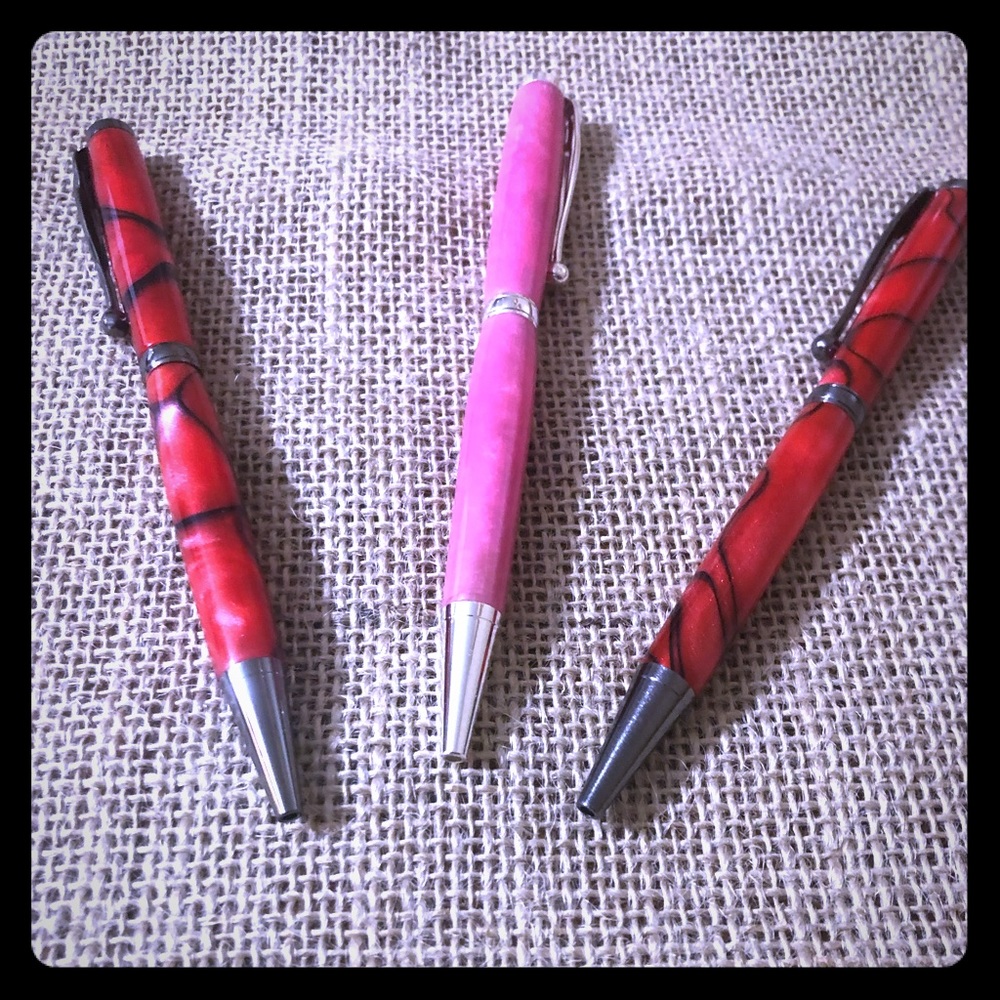 Handmade Acrylic pens. Artisan hand turned. Unique